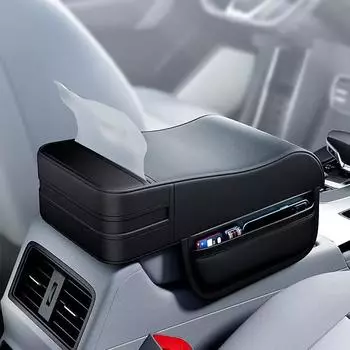 Подлокотник центрального подлокотника автомобиля, универсальная поддержка центральной подлокотной опоры, кожаный чехол для автомобильного подлокотника с держателем для салфеток, чехол для подлокотника One Size чёрный