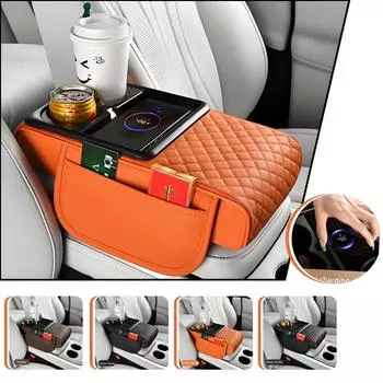 Подлокотник центральной консоли автомобиля Универсальная подкладка на подлокотник автомобиля Беспроводная зарядка для телефона Салфетки Органайзеры для подстаканников Кожаный коврик для подлокотника Автомобильные аксессуары
