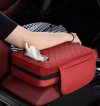 Подлокотник для автомобиля, подушка для сиденья, сумка для хранения салфеток, натуральная кожа, подлокотник для автомобиля, портативный, универсальный, наволочка для подлокотника красный черный