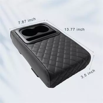 Подлокотник для центральной консоли автомобиля с двумя подстаканниками, подлокотник из искусственной кожи, портативный чехол для подушки для подлокотника автомобиля, подушка для регулировки высоты чёрный