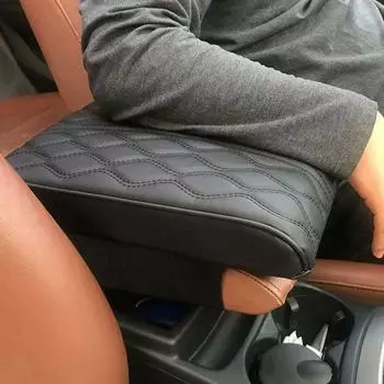 Подлокотник из искусственной кожи для автомобиля, волнистая вышивка, накладка на центральную консоль, защитная подушка для подлокотника, чехол для ящика для хранения на автомобильных подлокотниках чёрный