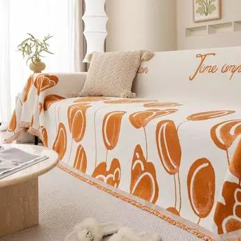 Подлокотник Многофункциональное одеяло Чехол для дивана Ткань Полотенце Анти-кошачьи царапины Всесезонная универсальная жаккардовая противоскользящая подушка Спинка 180x130cm оранжевый