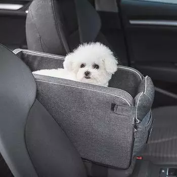Подлокотник-подставка для собак. Интерактивная консоль для собак. Автокресло с защитными ремнями для маленьких домашних животных. Подходит для большинства автомобилей. Роскошное интерактивное сиденье для домашних животных. 42*20*22cm серый