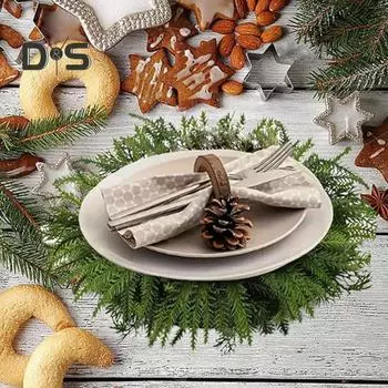 Подложка из искусственного кедра с густыми ветками, многоразовая, термостойкая, для праздничного Дня благодарения, для рождественской вечеринки, для украшения стола, круглая, с зеленью 38cm