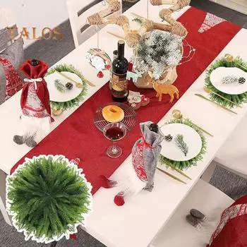 Подложка из искусственного кедра с густыми ветками, многоразовая, термостойкая, для праздничного Дня благодарения, для рождественской вечеринки, для украшения стола, круглая, с зеленью 38cm