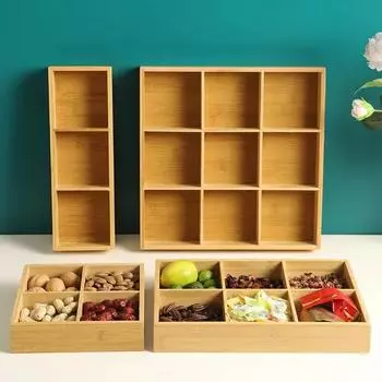 Поднос 1шт бамбуковый девять отделений Тарелка для обеда Тарелка для закусок Тарелка для гарнира Тарелка с отделением для хлеба Блюдо Мыльница Корзина для слива