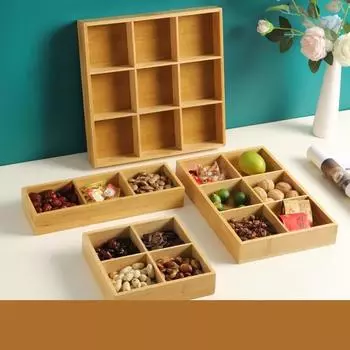 Поднос 1шт бамбуковый девять отделений Тарелка для обеда Тарелка для закусок Тарелка для гарнира Тарелка с отделением для хлеба Блюдо Мыльница Корзина для слива