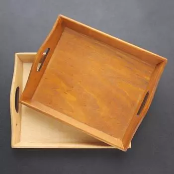 Поднос для чая, деревянный сервировочный поднос, поднос из цельного дерева, завтрак, суши, закуска, хлеб, десерт, тарелка для торта с удобной рифленой ручкой для переноски