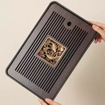 Поднос для чая из бамбука двойного назначения со сливом и местом для хранения воды, чайный сервиз Gongfu, офисный стол Style 3