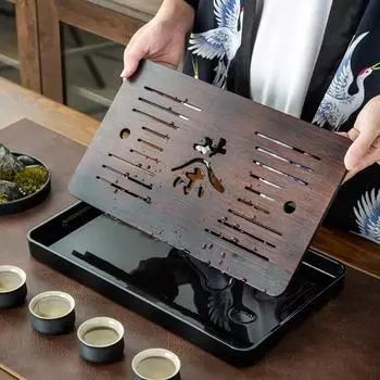 Поднос для чая из бамбука, простой домашний чайный столик для кунг-фу, небольшой поднос, слив, сухой стол для замачивания, хранение и слив, влажное и сухое использование