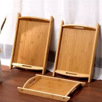 Поднос для чая из бамбука с двумя ручками, прямоугольный поднос для хранения, поднос для фаст-фуда в японском стиле, чайная церемония XS