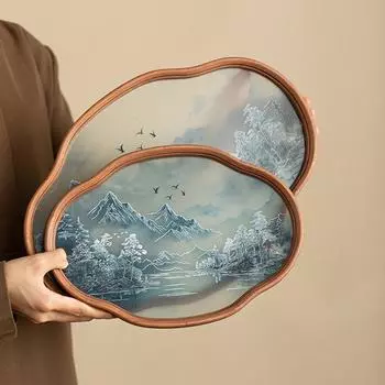 Поднос для чая из бамбукового стекла Shanshui, домашний чайный сервиз, поднос, легкий, роскошный, высококачественный, поднос для чашки чая, поднос для воды 29*21.5*2.5cm