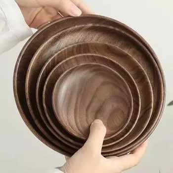 Поднос для чая из цельного дерева, японский орех, сухая тарелка, круглая тарелка, деревянная посуда для еды, закуски, сухофрукты