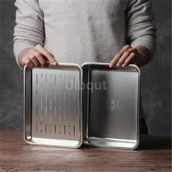 Поднос для чая из нержавеющей стали 304, прямоугольный японский поднос для слива масла, подставка для пельменей, набор тарелок для готовки на пару