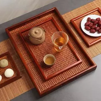 Поднос для чая из ротанга, тайский винтажный бамбуковый поднос ручной работы, прямоугольный, для домашнего использования, для отеля, для сухого чая с пузырьками