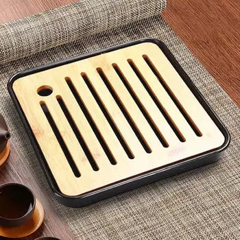 Поднос для чая кунг-фу из бамбука в китайском стиле, дренажный резервуар, подарок, небольшой с емкостью для хранения воды, сервировка стола чёрный