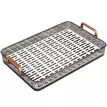 Поднос для чая с дренажем воды, двухслойный, большой емкости, прямоугольный, с ручкой для слива воды серый