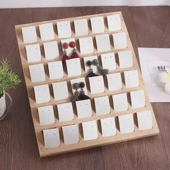 Поднос для демонстрации сережек и гвоздиков из бамбука и дерева на 36 ячеек - полка для демонстрации ювелирных изделий и органайзер для сережек.