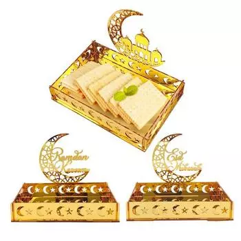 Поднос для десерта на праздник Ид, акриловое зеркало, луна, звезда, тарелка, исламский поднос, прямоугольный A