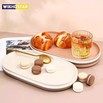 Поднос для десерта, штабелируемый овальный поднос для еды, блюдо без косы, тарелка для закусок, многоразовая тарелка для еды с гладкими краями для кухни белый