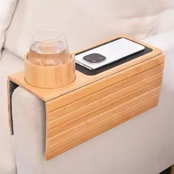 Поднос для дивана из бамбука с подстаканником, противоскользящий складной лоток для дивана A