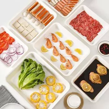 Поднос для еды, белые штабелируемые круглые края, легко моется, устойчив к разливу жидкости, многоцелевой пластиковый горячий горшок S