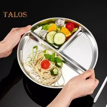 Поднос для еды без заусенцев, удерживающий обед, устойчивый к высоким температурам, полезный, из нержавеющей стали, разделенный на 3 решетки, тарелка для еды для дома серебряный