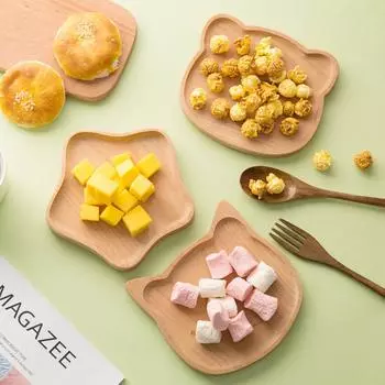 Поднос для еды из натурального бука с рисунком из мультфильма, деревянная чашка, деревянная посуда, тарелка для завтрака, большая твердая миска для торта, закуски, фруктов, безопасная детская миска коричневый