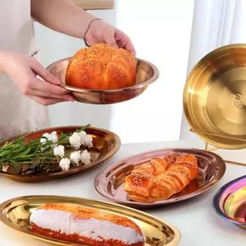 Поднос для еды легкий многофункциональный устойчивый к падениям модный круглый домашний углубляющийся рыбный поднос для столовой A