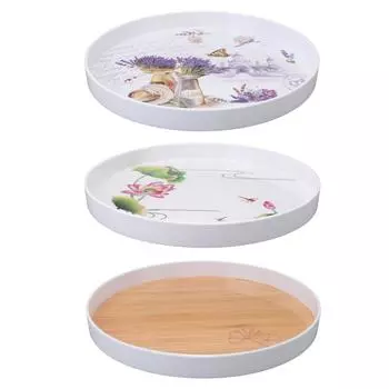Поднос для еды пластиковый круглый 34 см универсальный портативный сервировочный поднос для пикников дома на открытом воздухе Lavender Pattern