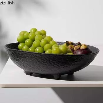 Поднос для фруктов из керамического камня с рисунком, четырехногий поднос для закусок и сухофруктов, фруктовая тарелка со скошенными краями, высокая десертная тарелка