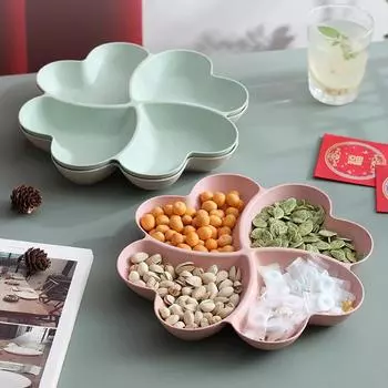 Поднос для фруктов с 4 ячейками, креативные тарелки в форме сердца, контейнер для хранения закусок из сухофруктов, разделенная тарелка для десерта с конфетами 23cm