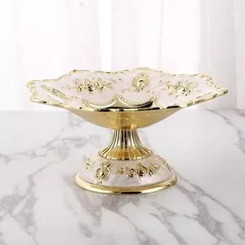 Поднос для фруктов с тиснением в европейском стиле, нескользящая декоративная тарелка из цинкового сплава, принадлежности для стола серебро белый