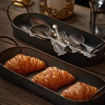 Поднос для хлеба, фруктовая тарелка, журнальный столик, декоративный универсальный с ручками, овальный, индустриальный стиль 30cmx11.5cmx3.5cm