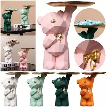 Поднос для хранения геометрических фигурок медведей из смолы Поднос для хранения фигурок милых медведей Украшение стола Поднос для хранения фигурок милых медведей Украшение стола белый