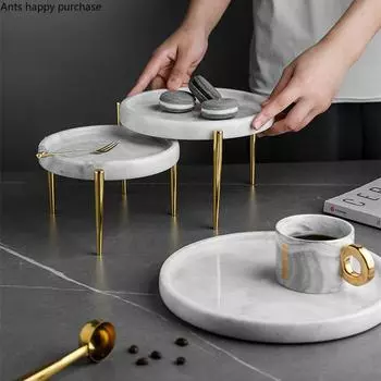 Поднос для хранения из кованого железа и мрамора Поднос для украшений Табличка для ключей Декоративные подносы Подставка для торта Подставка для торта Полка для десертных тарелок