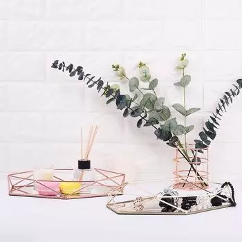 Поднос для хранения из кованого железа в скандинавском минималистском стиле с зеркальным дном из розового золота, шестиугольный, мягкий, для украшения дома розового золота