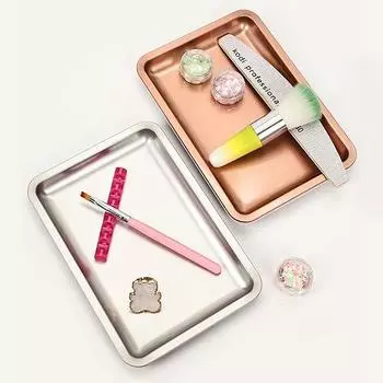 Поднос для хранения косметики из нержавеющей стали, поднос для ювелирных изделий, тарелка, хирургический поднос для врача, настольный инструмент для хранения, металлический поднос для дизайна ногтей серебряный