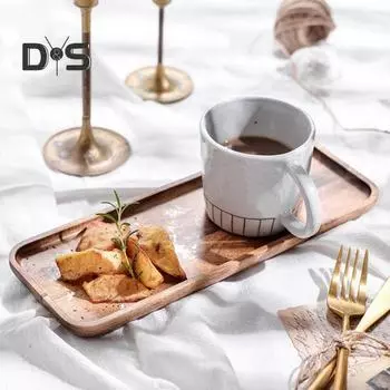 Поднос для хранения, многофункциональная сервировочная еда, напитки, прямоугольная чайная посуда, десерт, конфеты, фрукты, хлеб, тарелка из цельного дерева для дома хаки