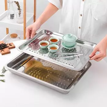 Поднос для хранения продуктов из нержавеющей стали, мелкие сливные лотки, тарелка для хранения овощей, фруктов, пельменей, масляный фильтр, кастрюля, кухонные принадлежности