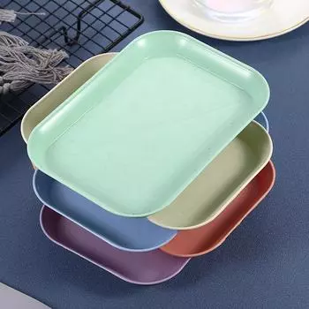 Поднос для хранения пшеничной соломы цвета конфет, тарелка для фруктов, закусок, настольный поднос для хранения всякой всячины, маленькая квадратная пластиковая тарелка, декоративные подносы розовый