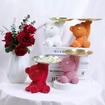 Поднос для хранения роз и медведей, украшение для хранения конфет, изысканная статуэтка медведя, декоративный лоток, многофункциональные фигурки медведей для домашнего декора