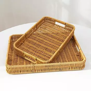 Поднос для хранения ручной работы, прямоугольный поднос для чая и фруктов с ручкой, корзина для хранения косметики, настольный органайзер для всякой всячины и закусок