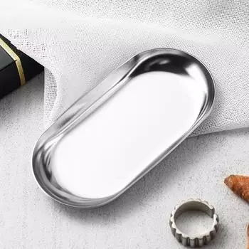 Поднос для хранения ювелирных изделий из нержавеющей стали, металлический поднос для хранения косметики, овальный поднос для торта, фруктов, десертов, тарелка для закусок, кухонный органайзер серебряный