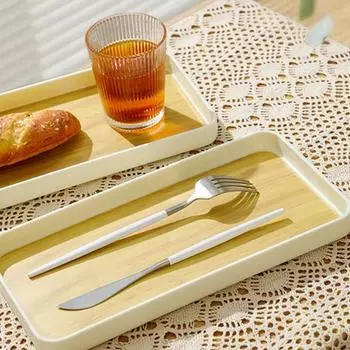 Поднос для хранения в японском стиле из полипропилена с имитацией бамбука, прямоугольный, утолщенный, для чайника, многофункциональный, для хранения кухонных принадлежностей