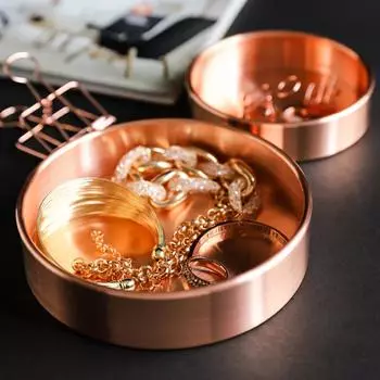Поднос для хранения в ретро-стиле в скандинавском стиле, золотая утолщенная медная пластина, круглая металлическая тарелка, ювелирные изделия, комедия, декоративное украшение 10cm