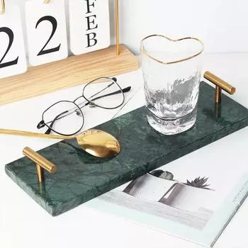 Поднос для хранения в скандинавском стиле из натурального мрамора, декоративный поднос, бокал для вина с ручкой, поднос для десертов и украшений, ванна, прямоугольный, золотой чёрный