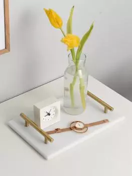 Поднос для хранения в скандинавском стиле, легкий, роскошный, из натурального мрамора, поднос для украшений с золотой ручкой, безделушка, кольцо, тарелка, свадебный подарок, домашний декор белый