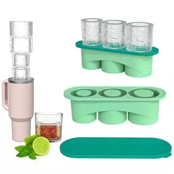 Поднос для льда с крышкой, силиконовая форма для льда, без запаха, без бисфенола-А, 3 цилиндрических кубика льда для охлаждения напитков розовый