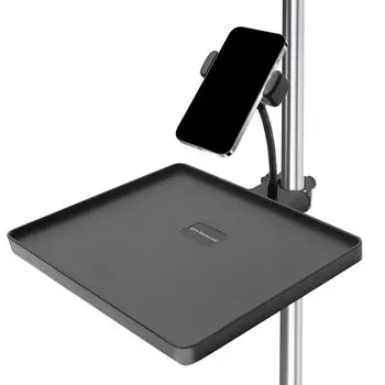 Поднос для микрофонной стойки Регулируемый зажим Микрофонная стойка с подставкой для мобильного телефона Сверхпрочный поднос для стойки Подходит для живого исполнения Караоке Лист Подкаст-запись